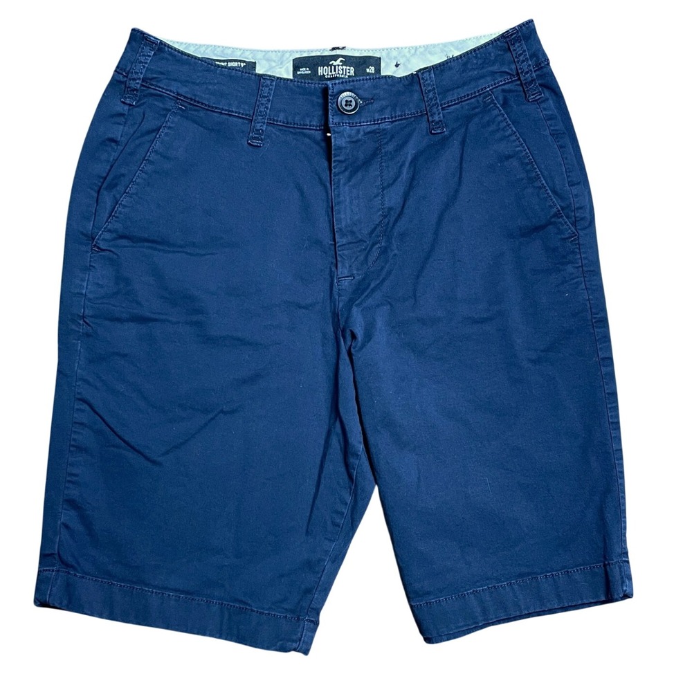 Hollister Shorts Mens 28 Navy Blue Flat Front Short 9" Epic Flex Chino Casual